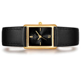 Damen Quarzuhr gelbgold Echtleder schwarz