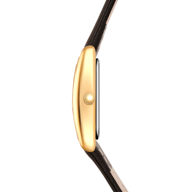 Damen Quarzuhr gelbgold Echtleder schwarz