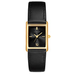Damen Quarzuhr gelbgold Echtleder schwarz