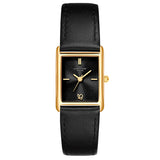Damen Quarzuhr gelbgold Echtleder schwarz