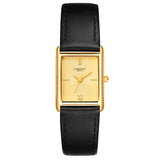 Damen Quarzuhr gelbgold Echtleder schwarz