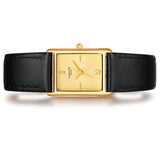 Damen Quarzuhr gelbgold Echtleder schwarz