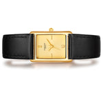Damen Quarzuhr gelbgold Echtleder schwarz
