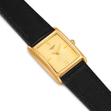 Damen Quarzuhr gelbgold Echtleder schwarz