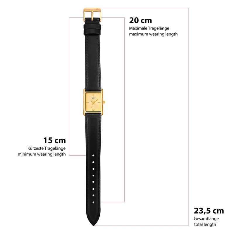 Damen Quarzuhr gelbgold Echtleder schwarz