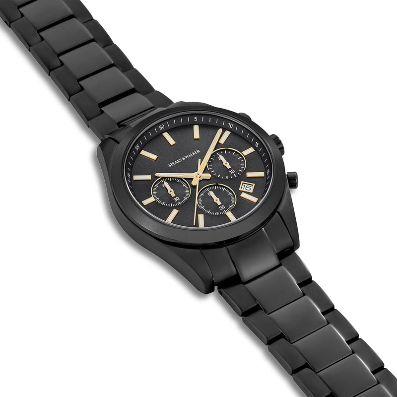Herren Chronograph schwarz Edelstahl schwarz