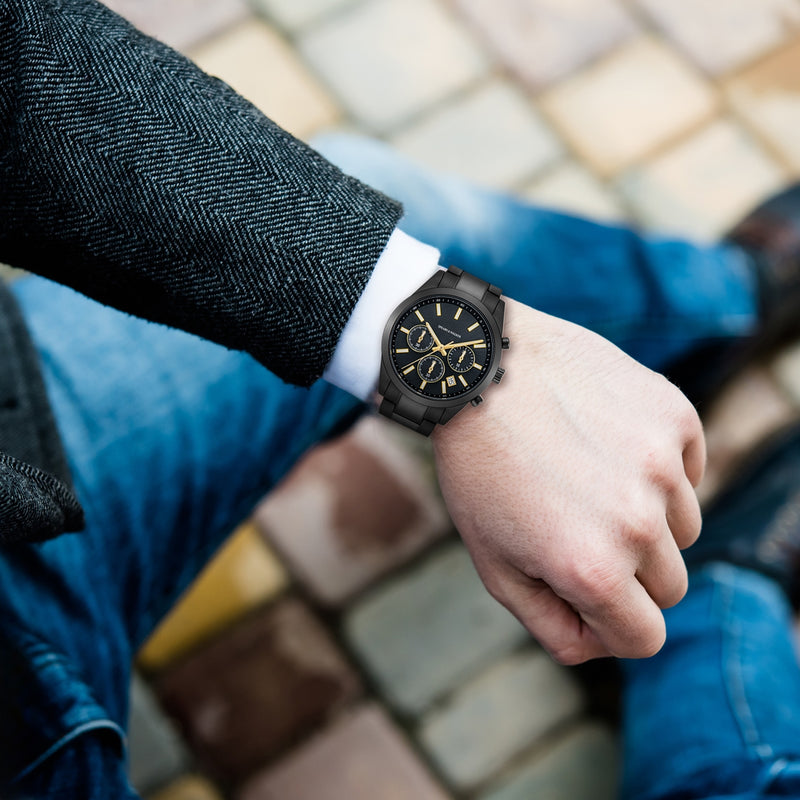 Herren Chronograph schwarz Edelstahl schwarz