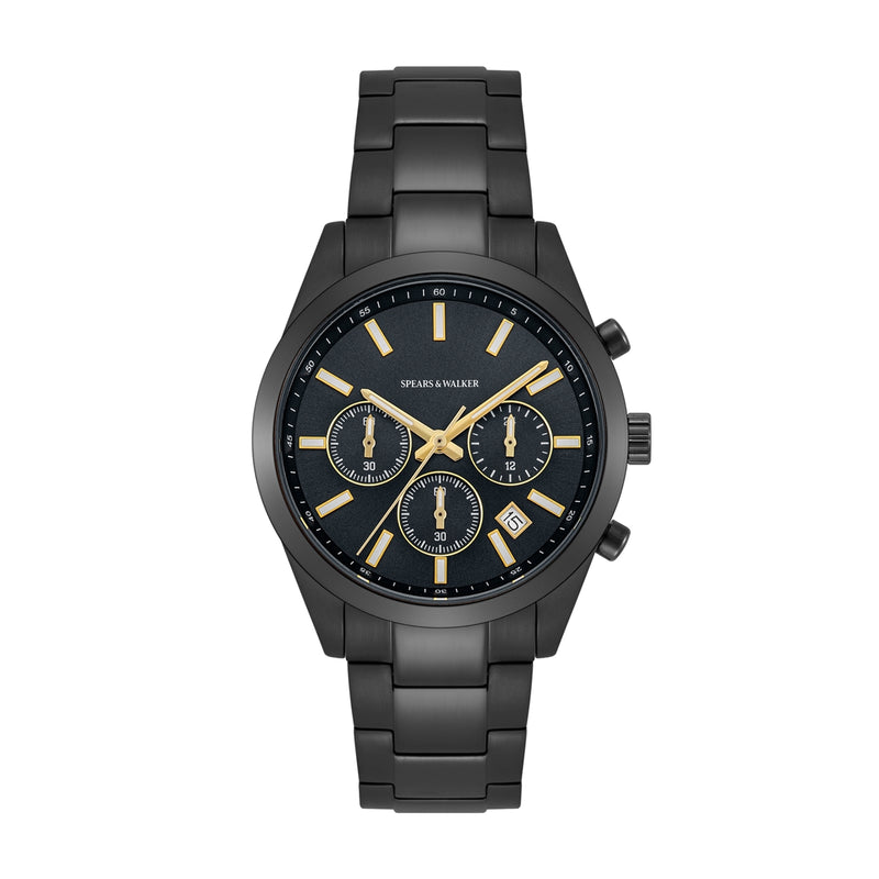 Herren Chronograph schwarz Edelstahl schwarz