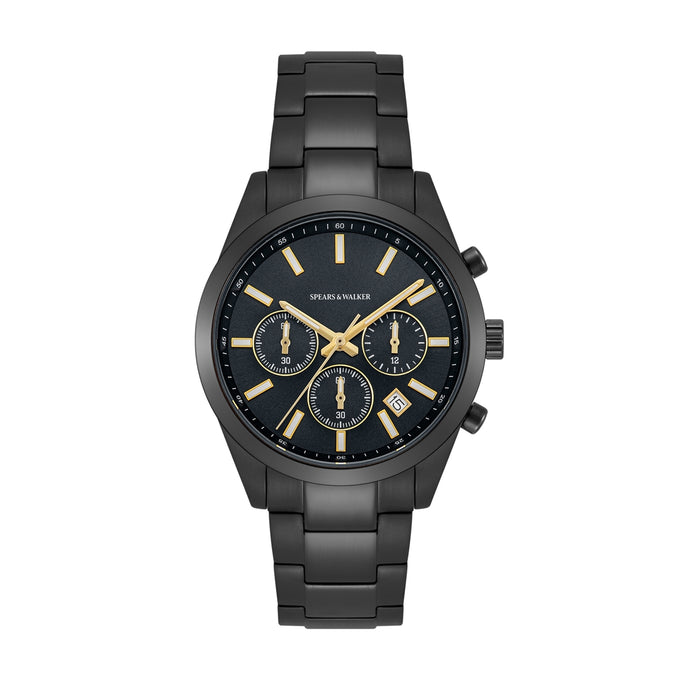 Herren Chronograph schwarz Edelstahl schwarz