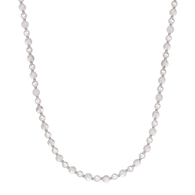 Kette Edelstahl Muschelkernperle weiß Quarz rosa