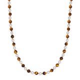 Kette Edelstahl gelbgold Muschelkernperle weiß Tigerauge braun