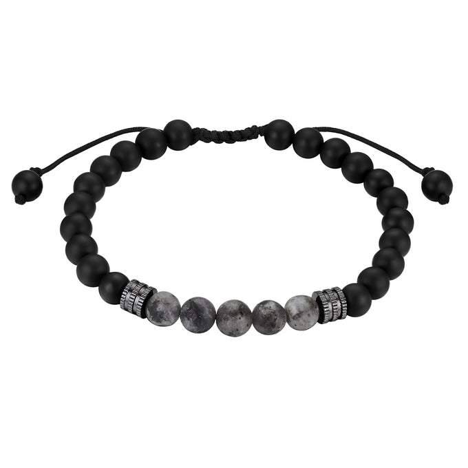 Armband Edelstahl Achat schwarz Labradorit schwarz Textil (schwarz)