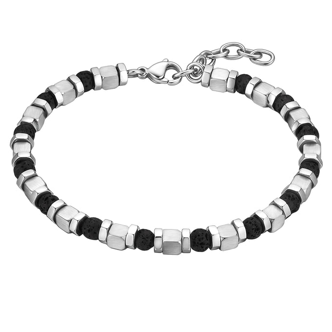 Armband Edelstahl Lavastein schwarz