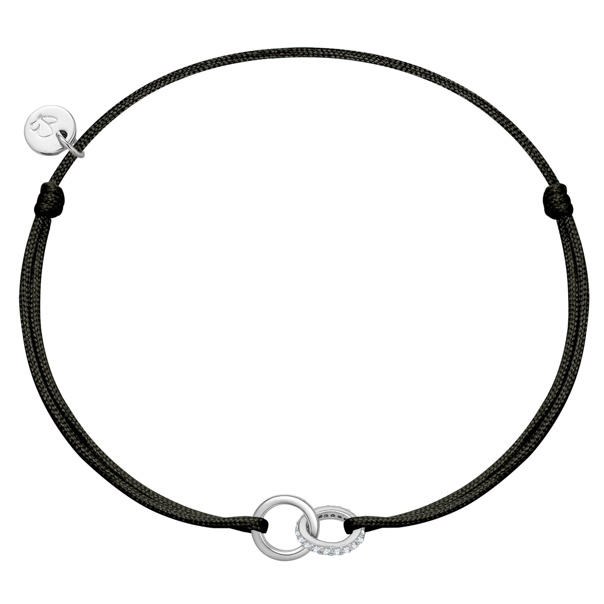 Armband Sterling Silber Textil (schwarz) Zirkonia weiß