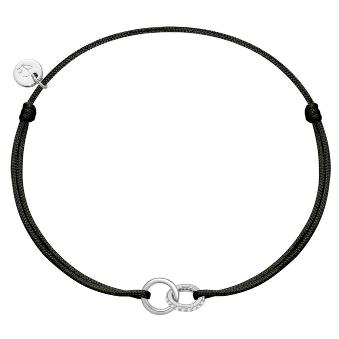 Armband Sterling Silber Textil (schwarz) Zirkonia weiß