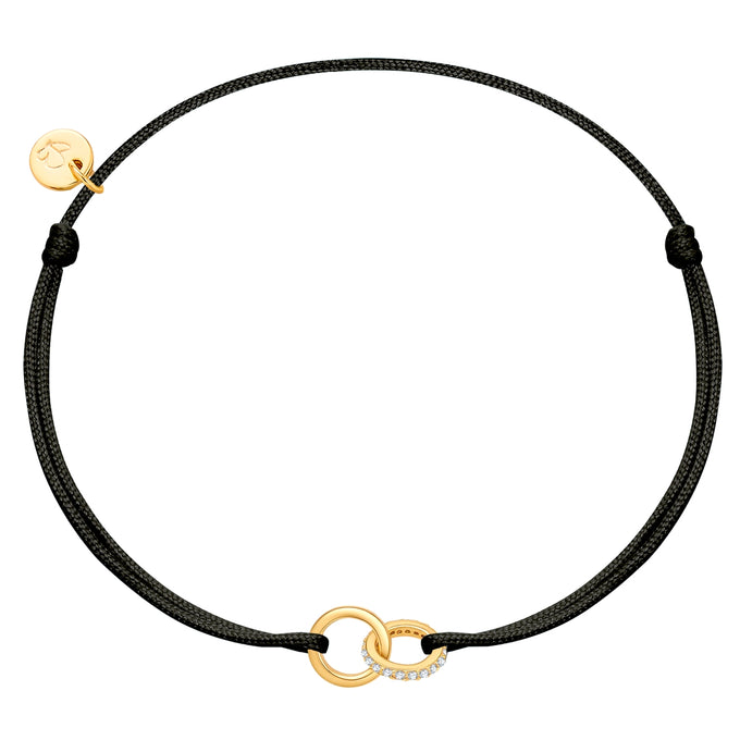 Armband Sterling Silber gelbgold Textil (schwarz) Zirkonia weiß