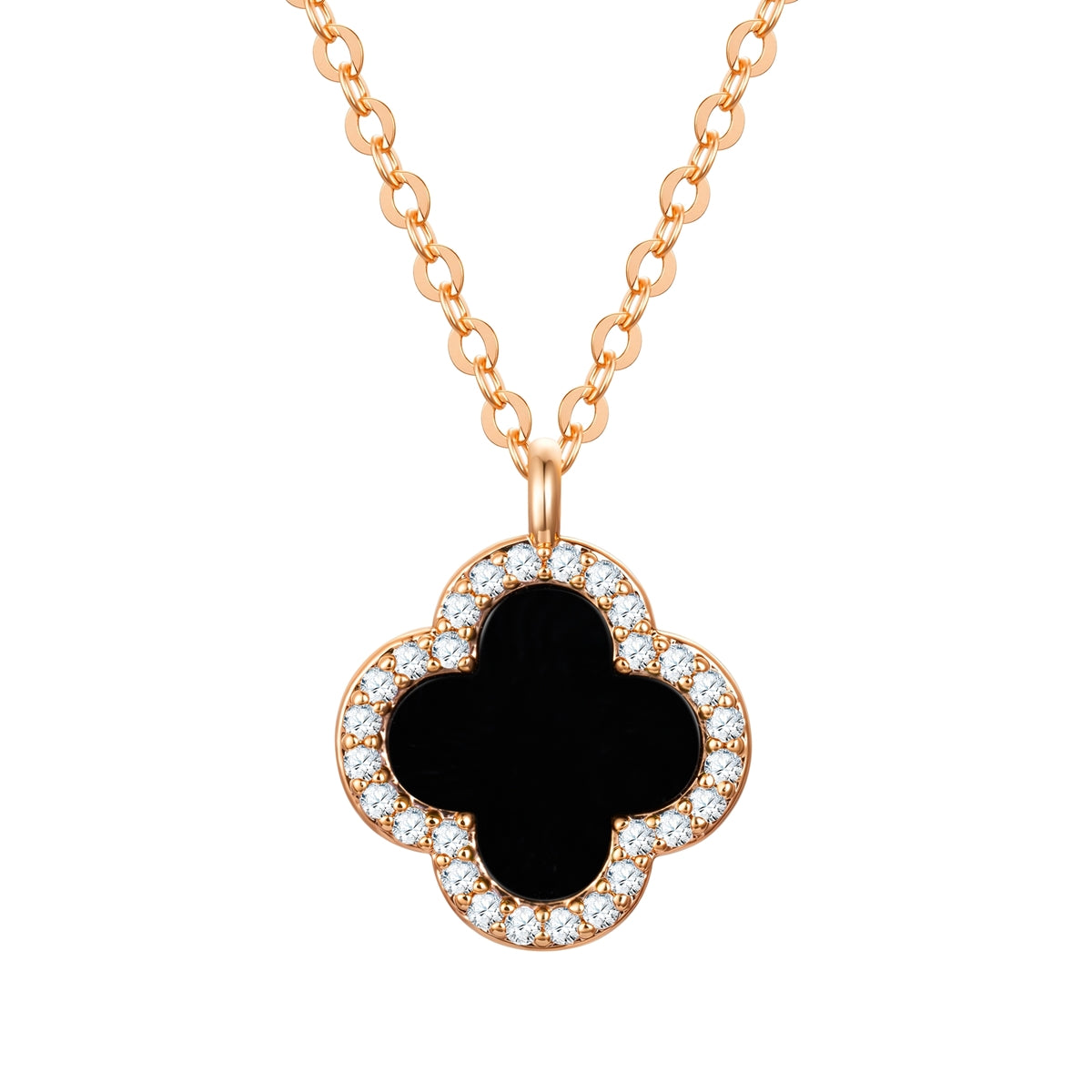 Kette mit Anhänger geblgold Zirkonia weiß Acryl schwarz