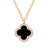 Kette mit Anhänger geblgold Zirkonia weiß Acryl schwarz