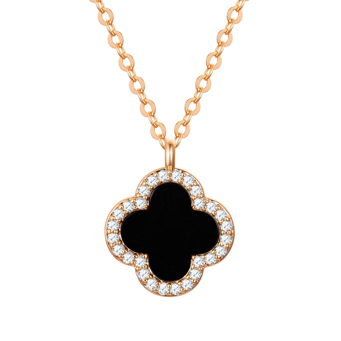 Kette mit Anhänger geblgold Zirkonia weiß Acryl schwarz