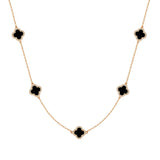 Kette mit Anhänger geblgold Zirkonia weiß Acryl schwarz