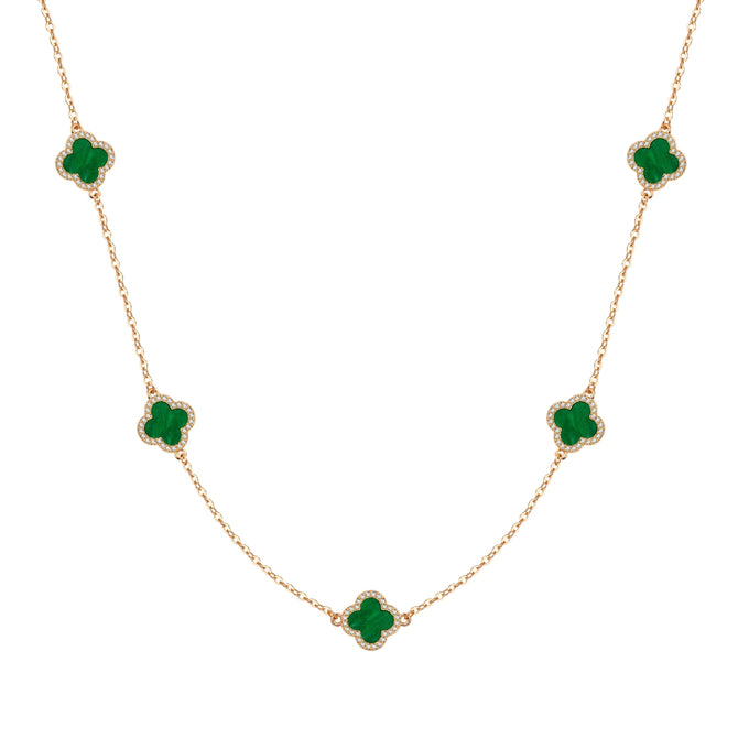 Kette mit Anhänger gelbgold Zirkonia weiß Acryl grün