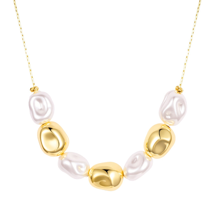 Kette gelbgold Glasperle weiß