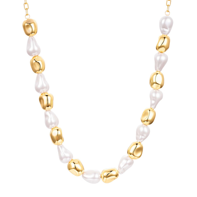 Kette gelbgold Glasperle weiß
