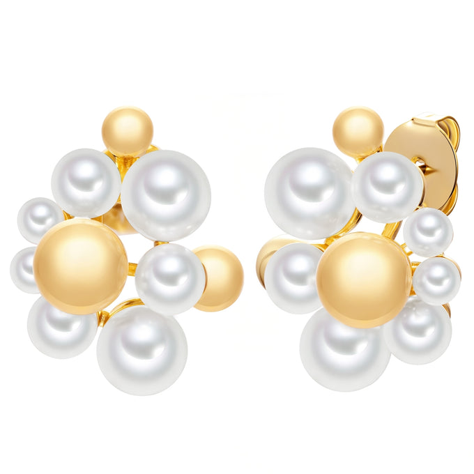 Ohrstecker gelbgold Perle (synth.) weiß