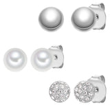 3er Set Ohrstecker Glaskristall weiß Glasperle weiß