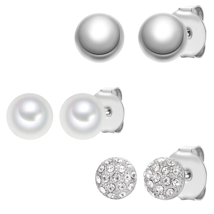 3er Set Ohrstecker Glaskristall weiß Glasperle weiß