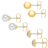 3er Set Ohrstecker gelbgold Glaskristall weiß Glasperle weiß