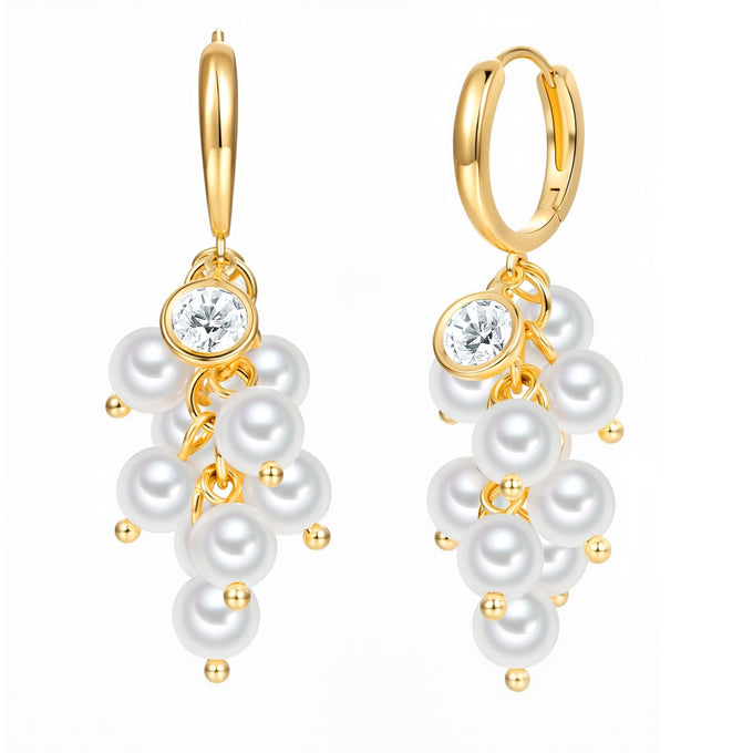 Creolen gelbgold Zirkonia weiß Glasperle weiß