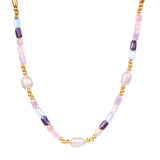 Kette mit Anhänger gelbgold Süßwasser-Zuchtperle weiß Glas multicolor