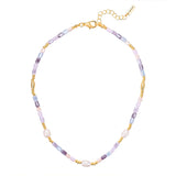Kette mit Anhänger gelbgold Süßwasser-Zuchtperle weiß Glas multicolor