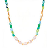 Kette mit Anhänger gelbgold Süßwasser-Zuchtperle weiß Glas multicolor