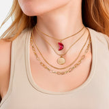 Kette mit Anhänger gelbgold Naturstein rot