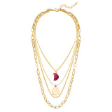 Kette mit Anhänger gelbgold Naturstein rot