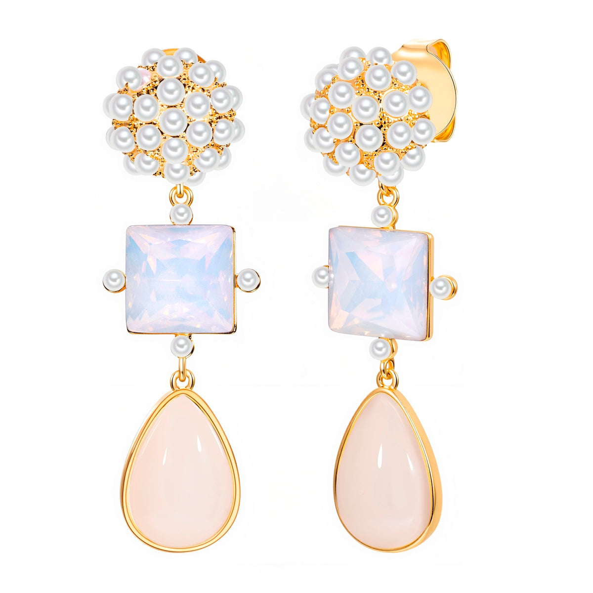 Ohrhänger gelbgold Glas opal Perle (synth.) weiß