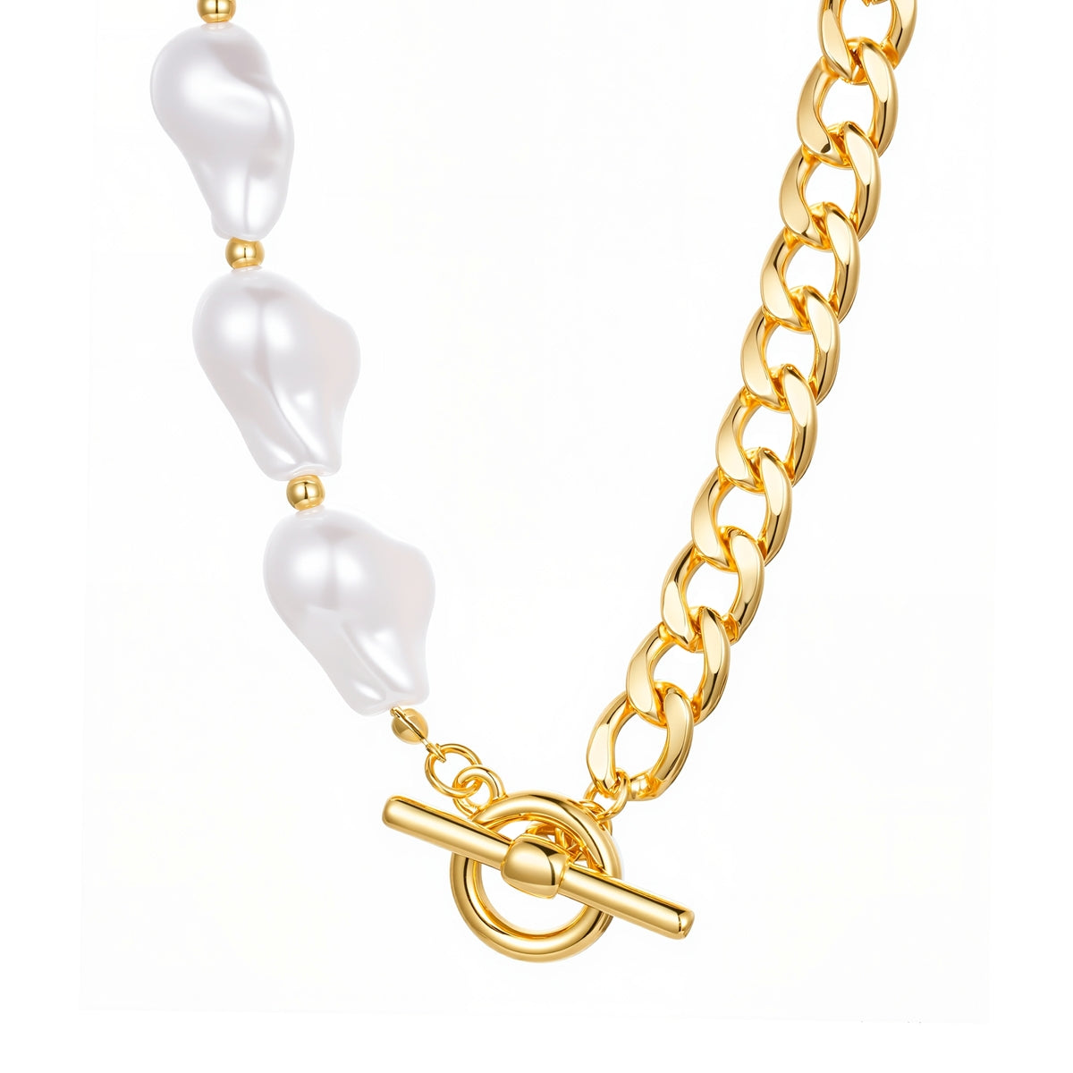 Kette gelbgold Perle (synth.) weiß