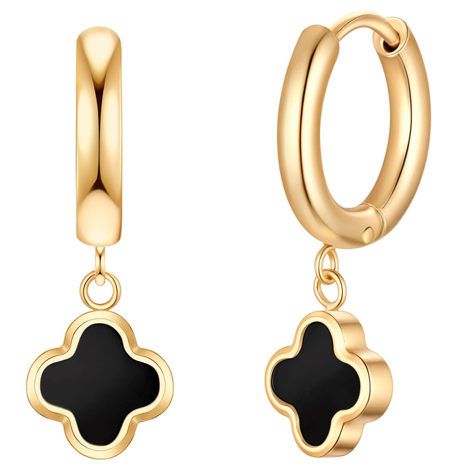 Creolen Edelstahl gelbgold Achat schwarz