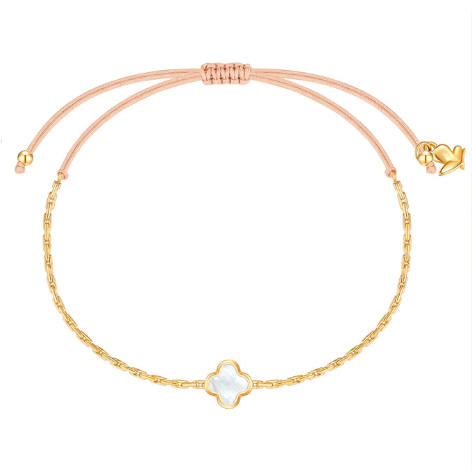 Armband Edelstahl gelbgold Textil (beige) Perlmutt weiß
