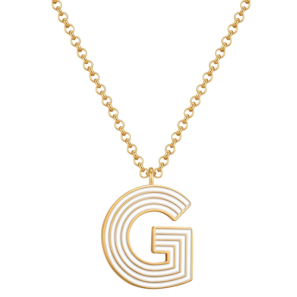 Kette mit Anhänger Edelstahl gelbgold Emaille weiß
