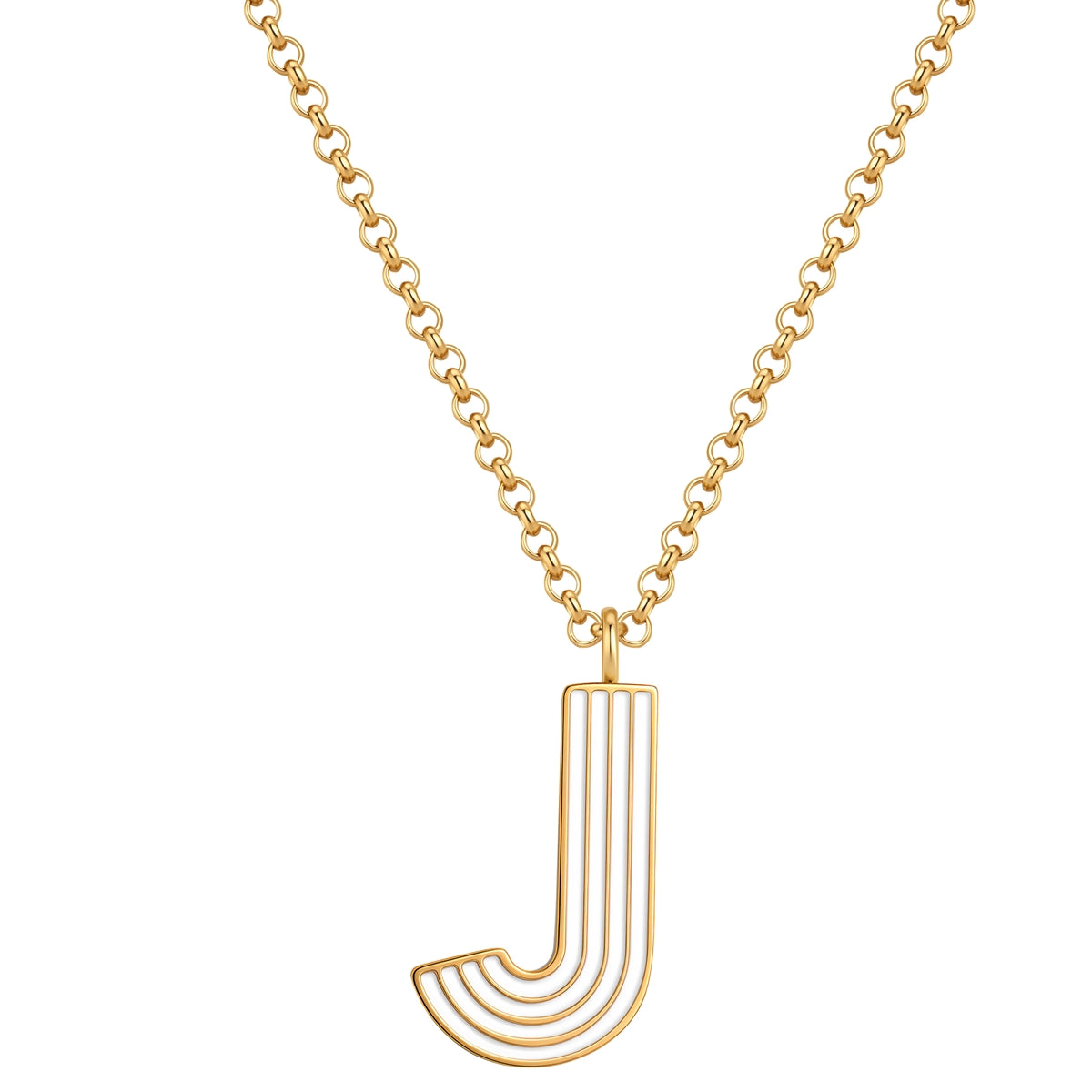 Kette mit Anhänger Edelstahl gelbgold Emaille weiß