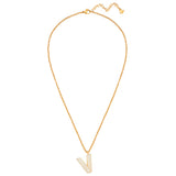 Kette mit Anhänger Edelstahl gelbgold Emaille weiß