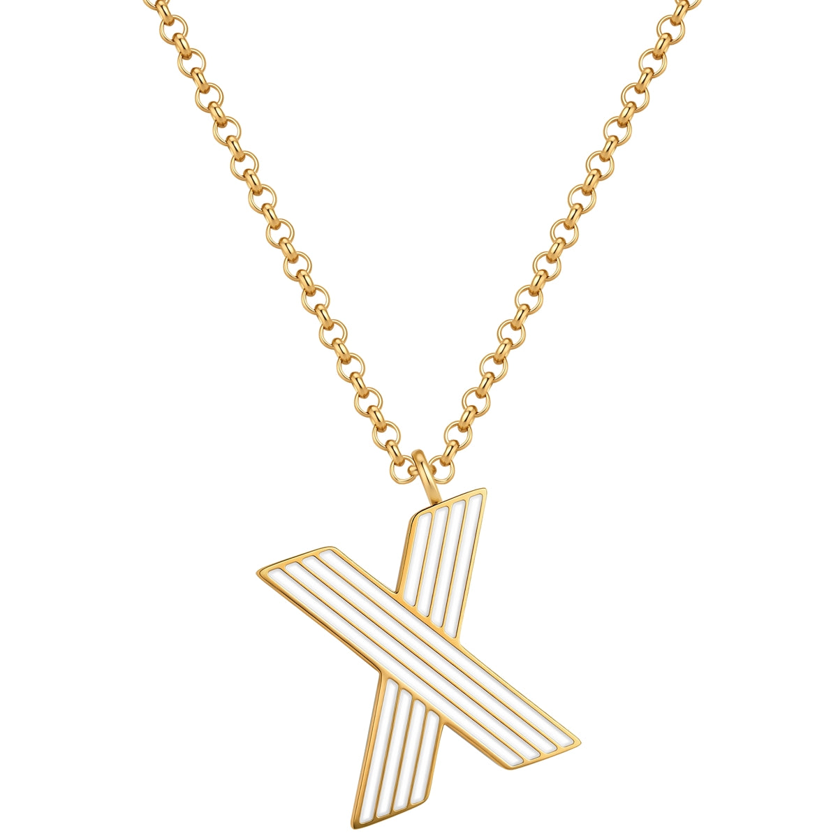 Kette mit Anhänger Edelstahl gelbgold Emaille weiß