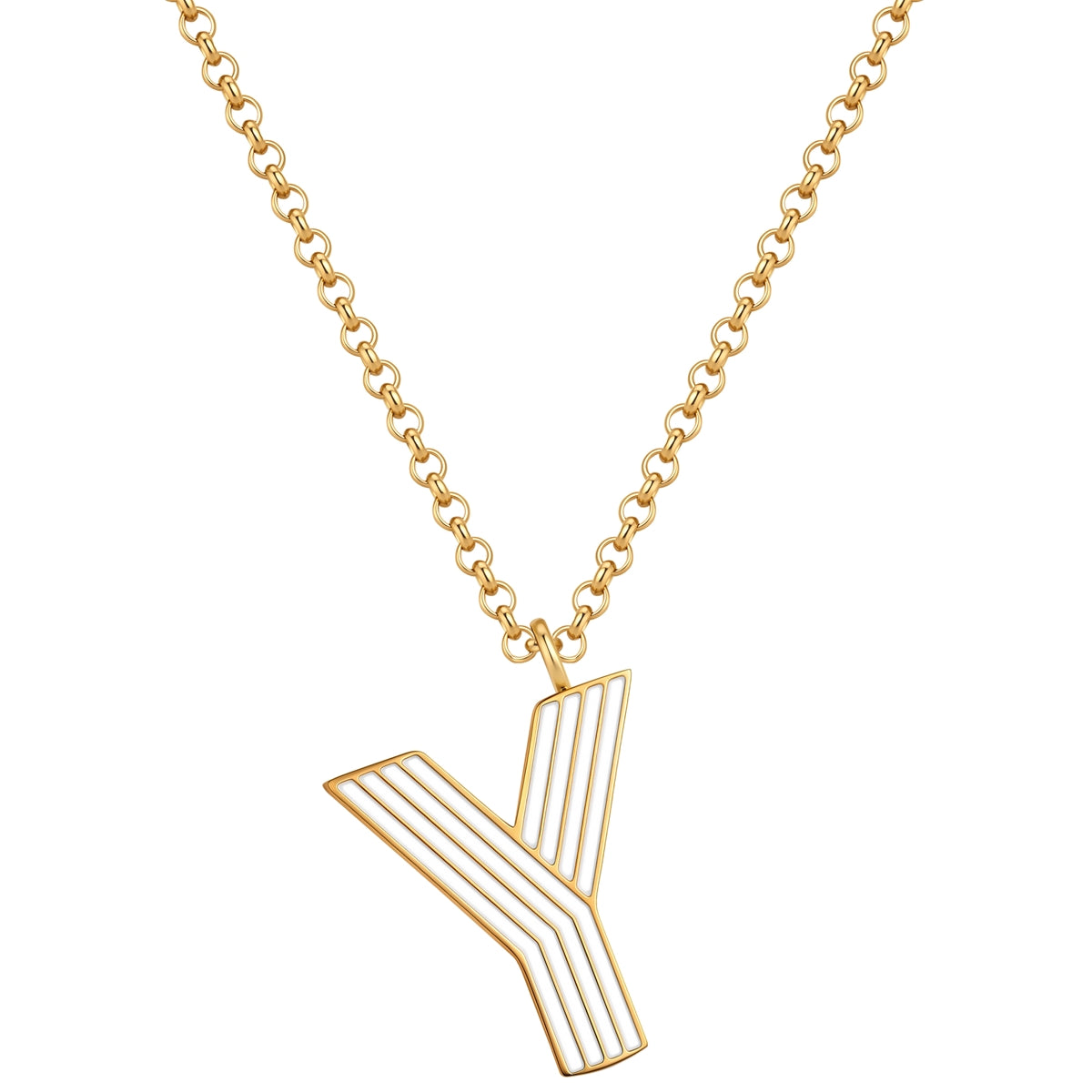 Kette mit Anhänger Edelstahl gelbgold Emaille weiß