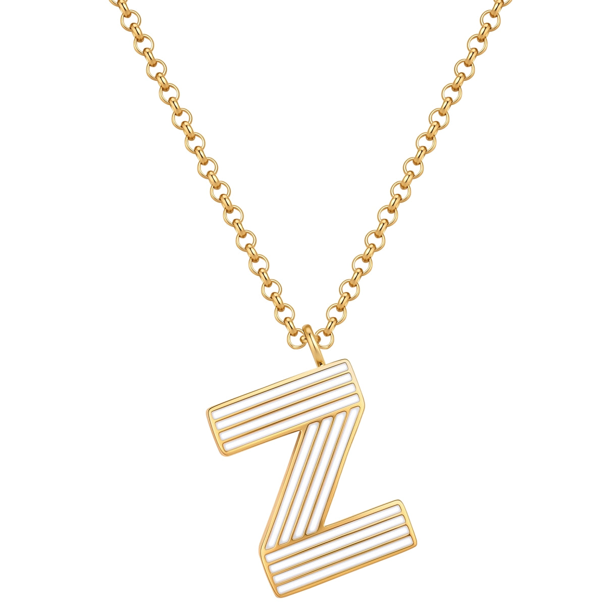 Kette mit Anhänger Edelstahl gelbgold Emaille weiß