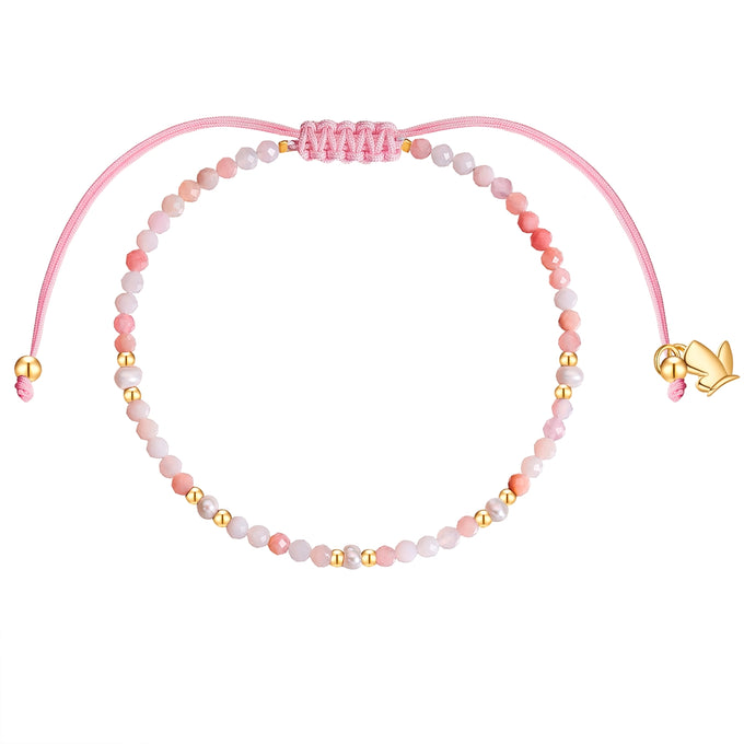 Armband Edelstahl gelbgold Textil (rosa) Opal rosa