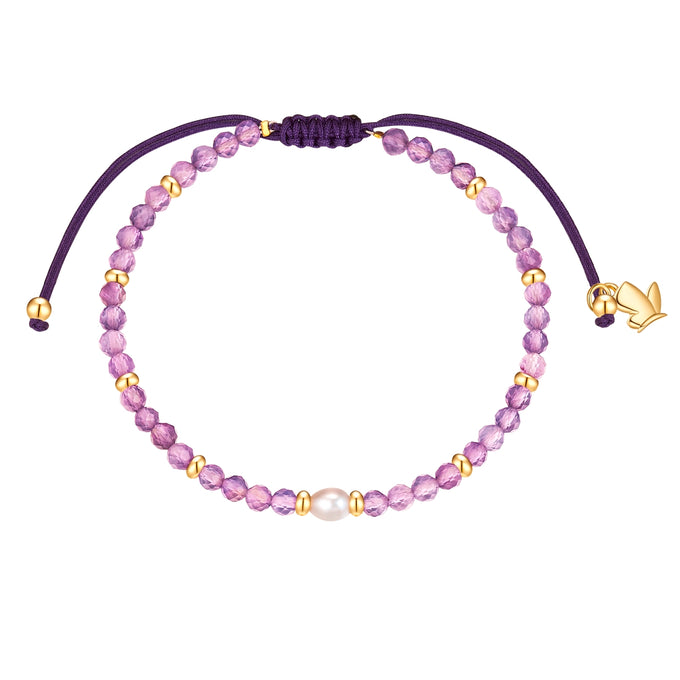 Armband Edelstahl gelbgold Textil (lila) Süßwasser-Zuchtperle weiß Amethyst