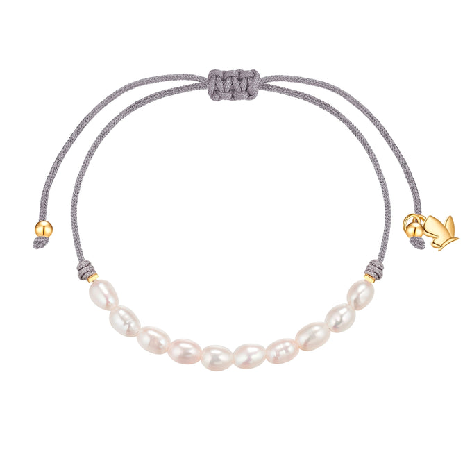 Armband Edelstahl gelbgold Textil (grau) Süßwasser-Zuchtperle weiß